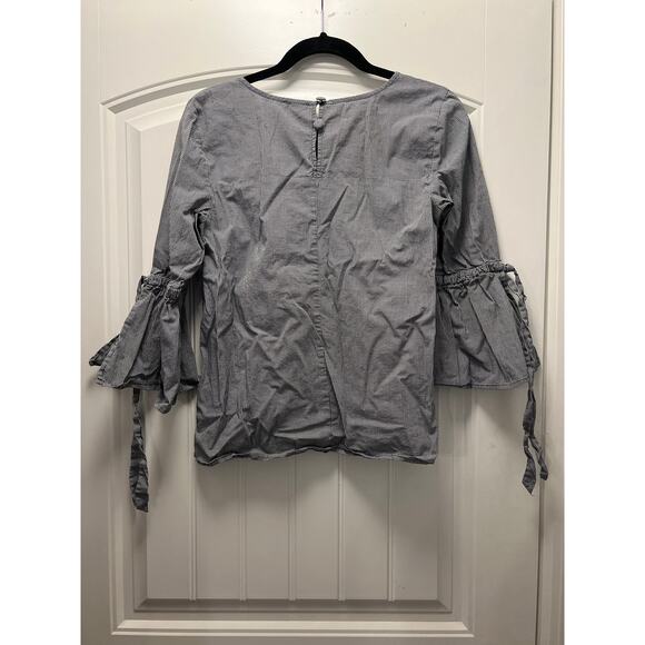 J. Crew Women’s Tie Bell Sleeves Crew Neck Gingham Plaid Top Size S Black White - Picture 4 of 4